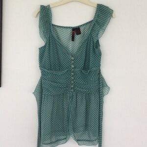Nelli Blouse with green & cream color polka dots size M sleeveless.       #86